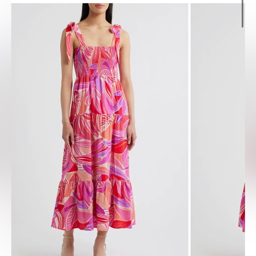 Sam Edelman Henri Palm Royal Smocked Maxi Sundress Small NWT